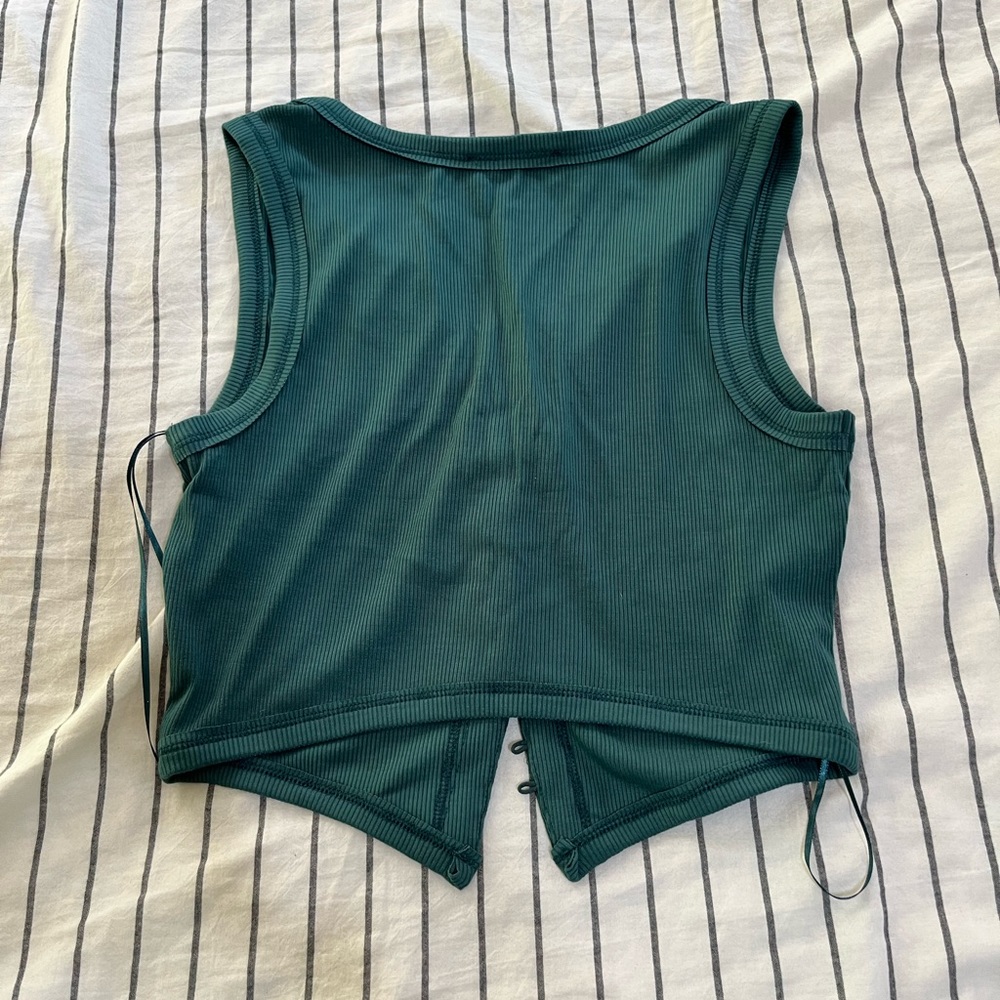 Teal Cropped Button Tank - Picture 3 of 4